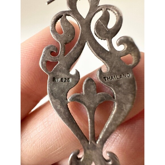 Vintage sterling silver art Deco marcasite freshwater pearl dangle Earrings - Picture 7 of 8